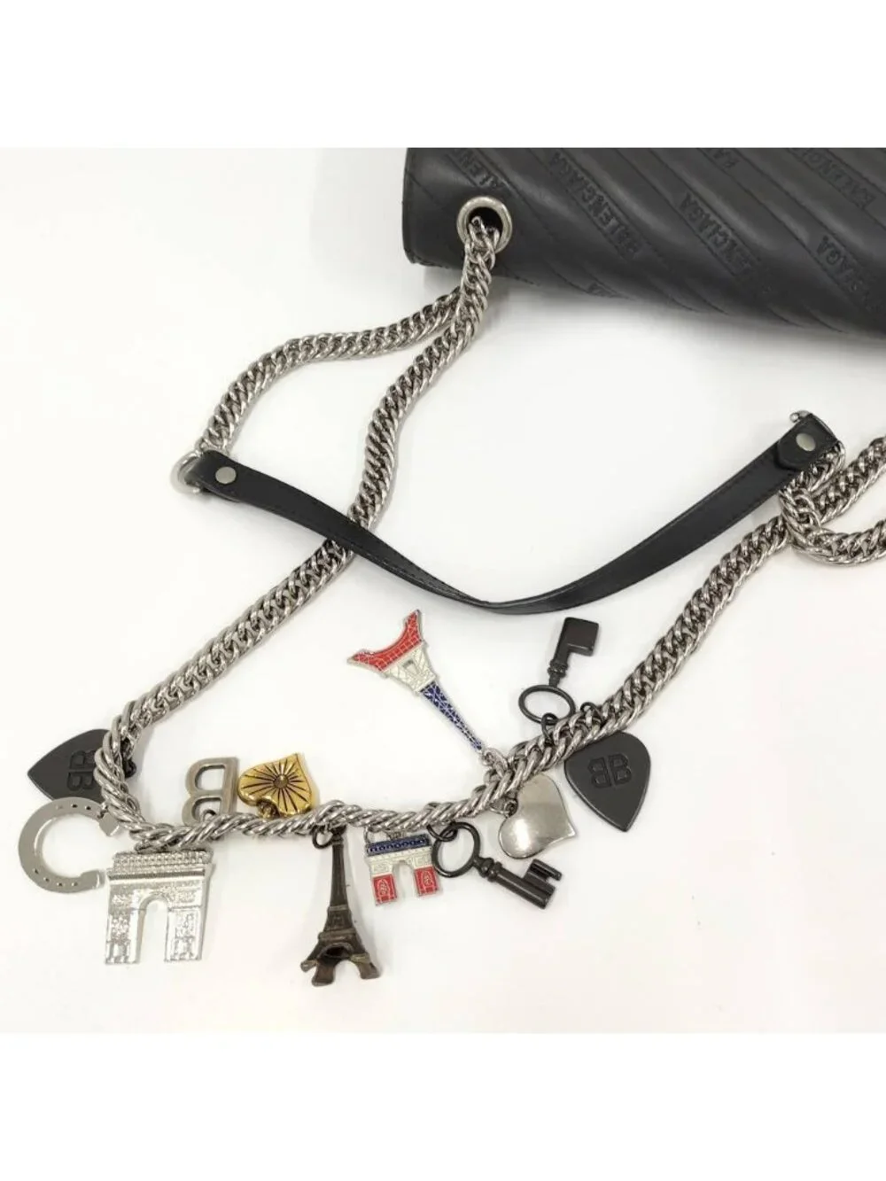 Balenciaga BB Round Chain Shoulder Bag Leather Black